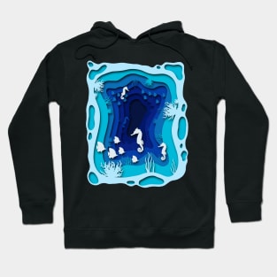 Underwater world with fish seahorses corals Hoodie